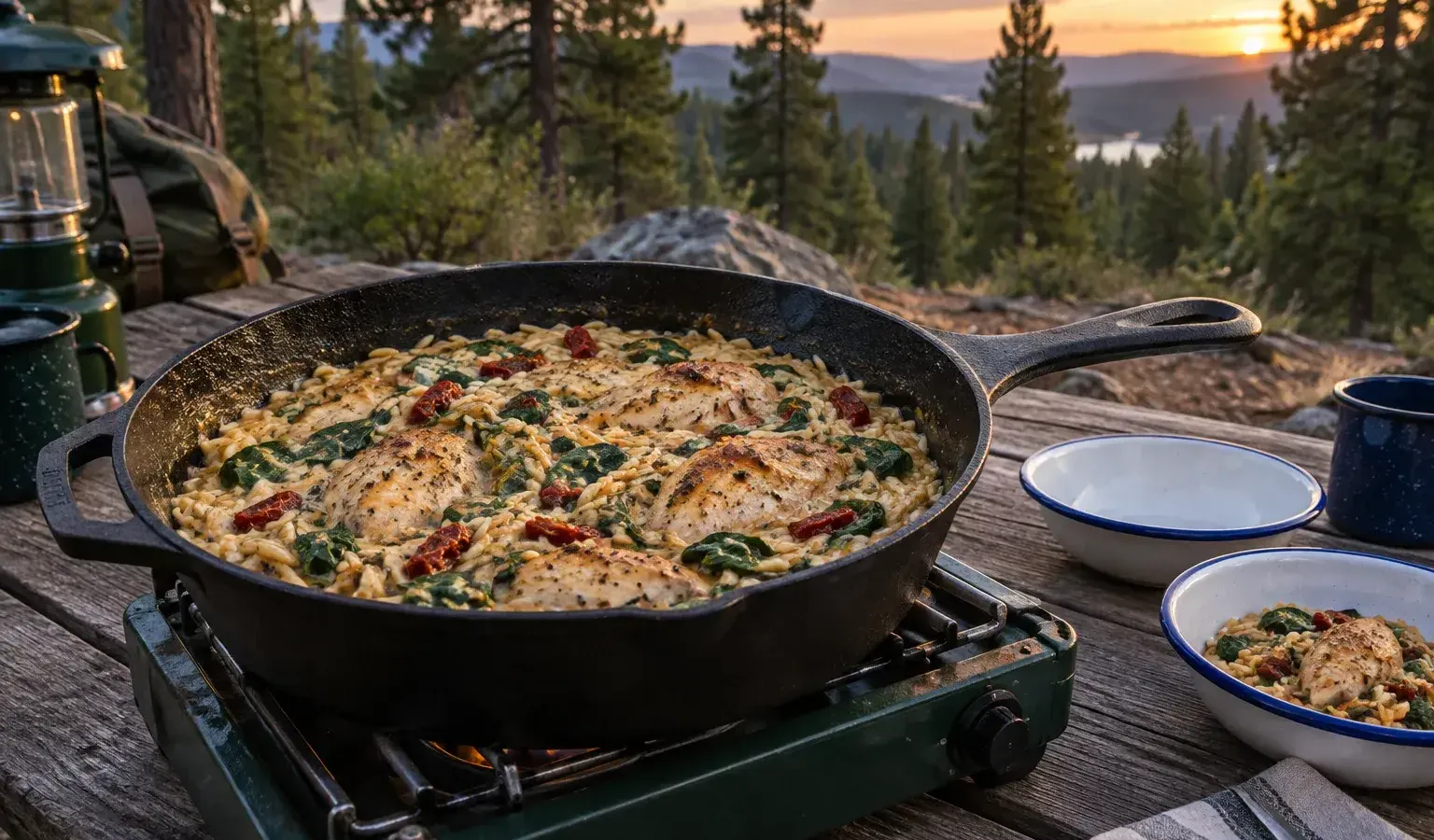 One-Pot Creamy Tuscan Chicken Orzo with Spinach