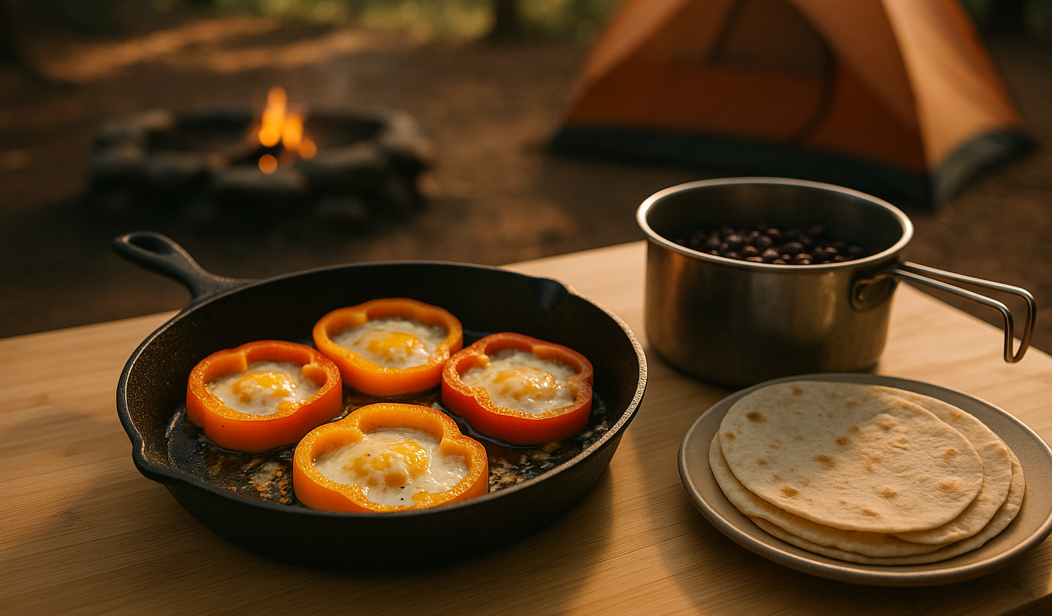 Campfire Bell Pepper Ring Eggs with Black Beans