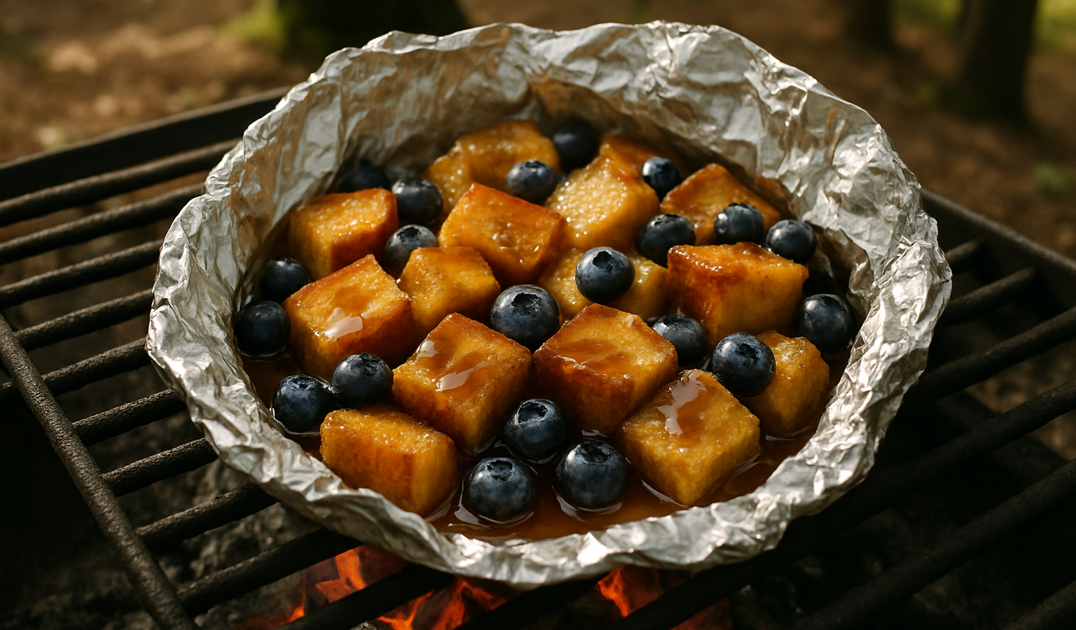 Campfire Blueberry French Toast Foil Packets with Maple