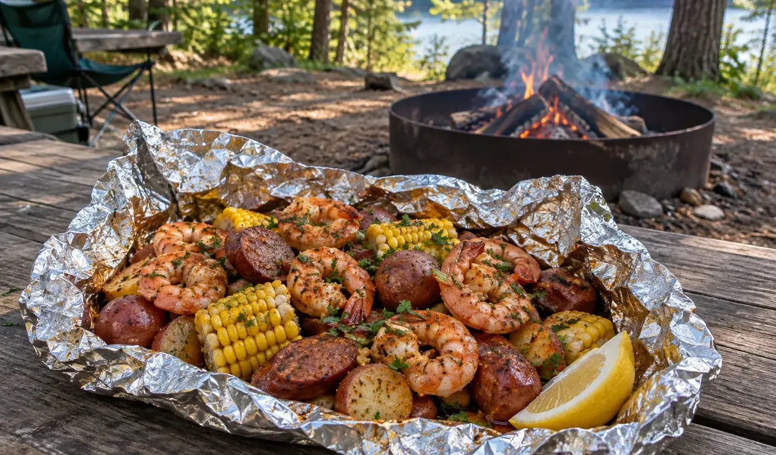 Campfire Cajun Shrimp and Andouille Foil Packets