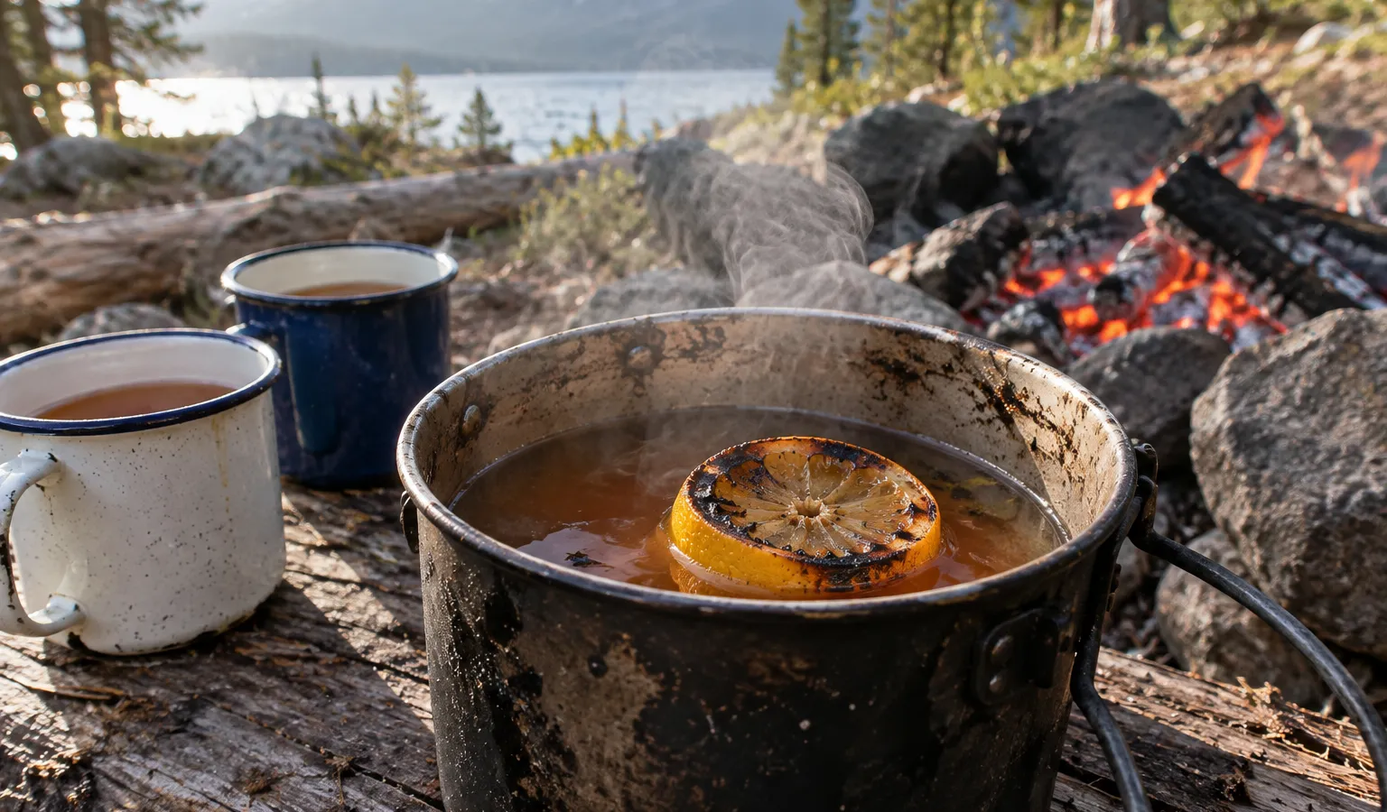 Campfire Charred Lemon Honey Tea with Rosemary