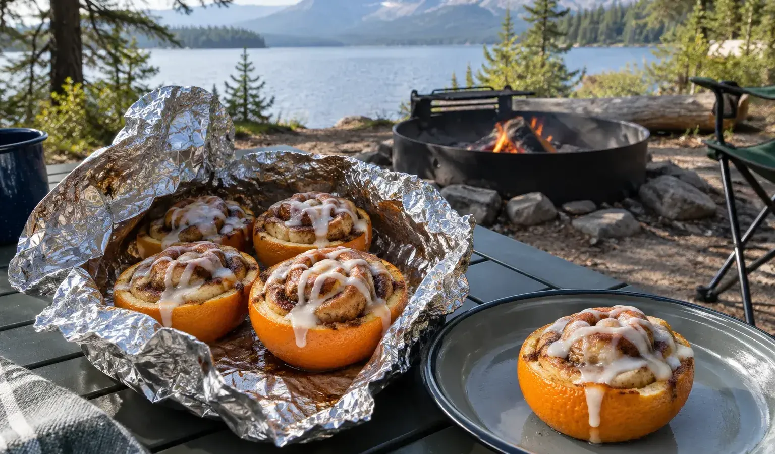 Campfire Cinnamon Rolls Baked in Orange Cups for Kids