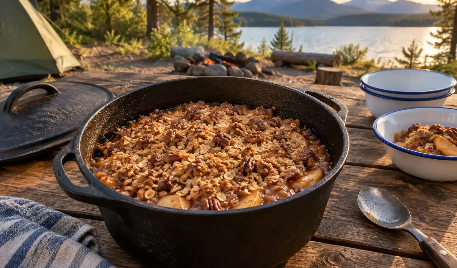 Campfire Dutch Oven Apple Crisp with Brown Sugar Oat Topping