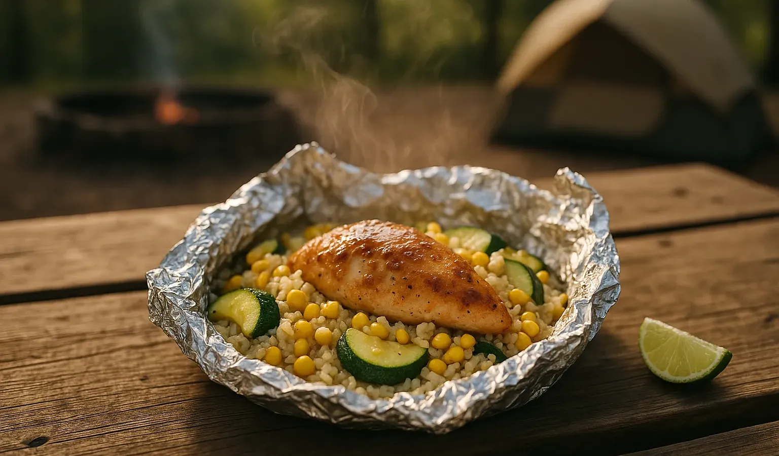 Campfire Honey-Lime Chicken and Rice Foil Packets