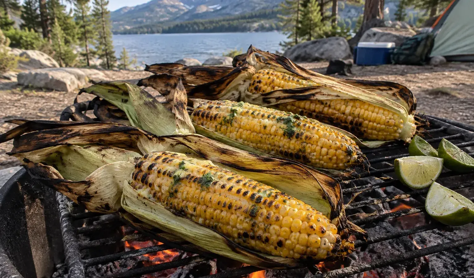 Campfire Husk-Roasted Corn on the Cob with Smoky Honey-Garlic Butter