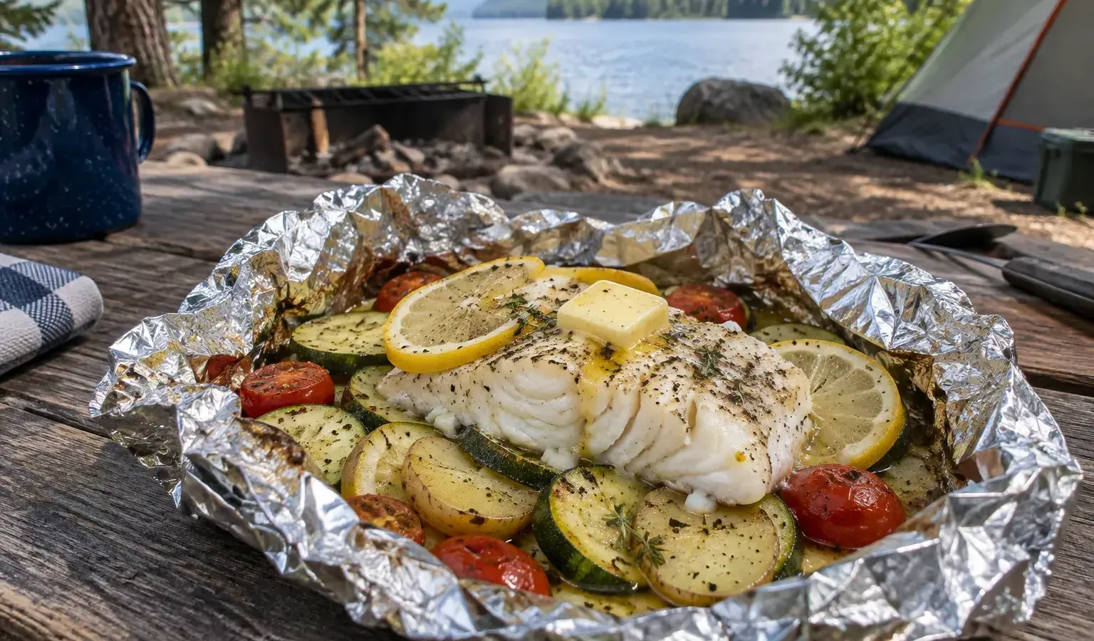 Campfire Lemon-Dill Cod and Potato Foil Packets