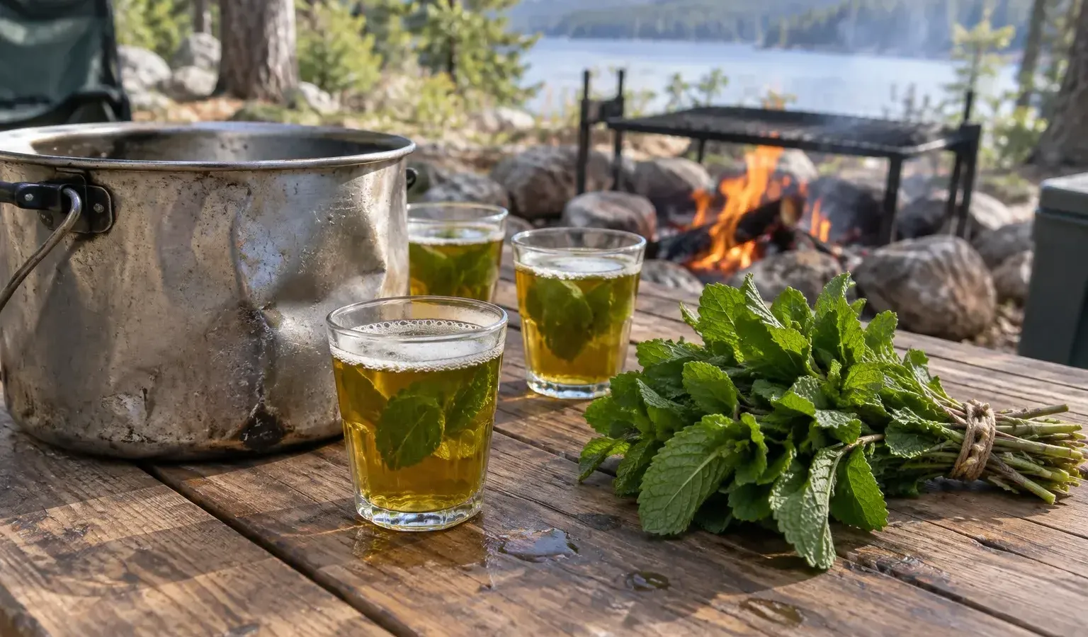 Campfire Moroccan Mint Tea with Gunpowder Green Tea and Fresh Spearmint