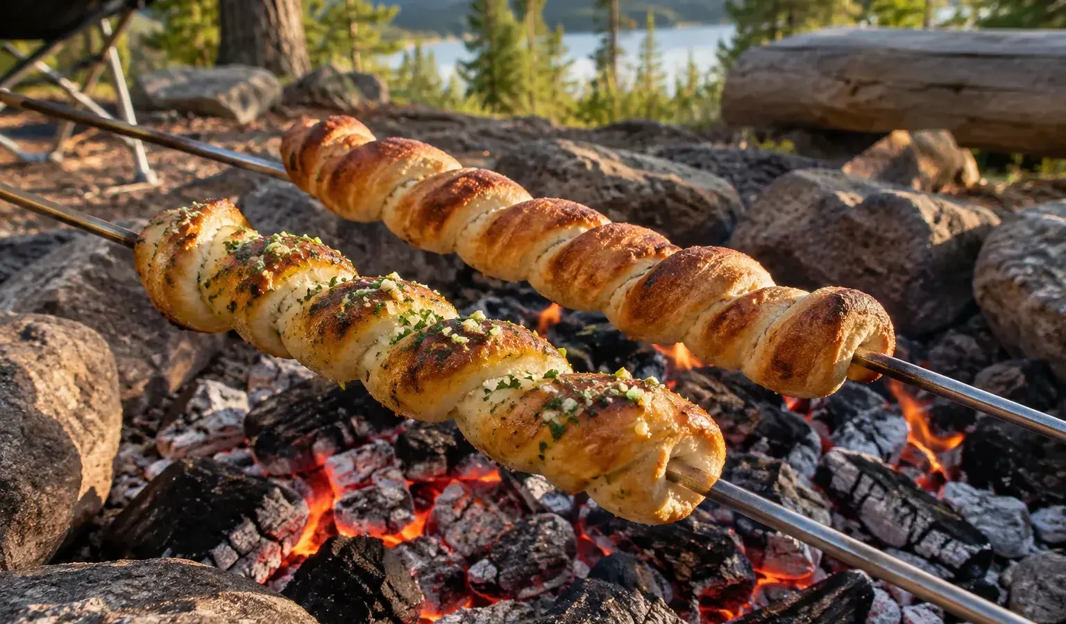 Campfire Stick Bread Twists with Garlic Parmesan Butter
