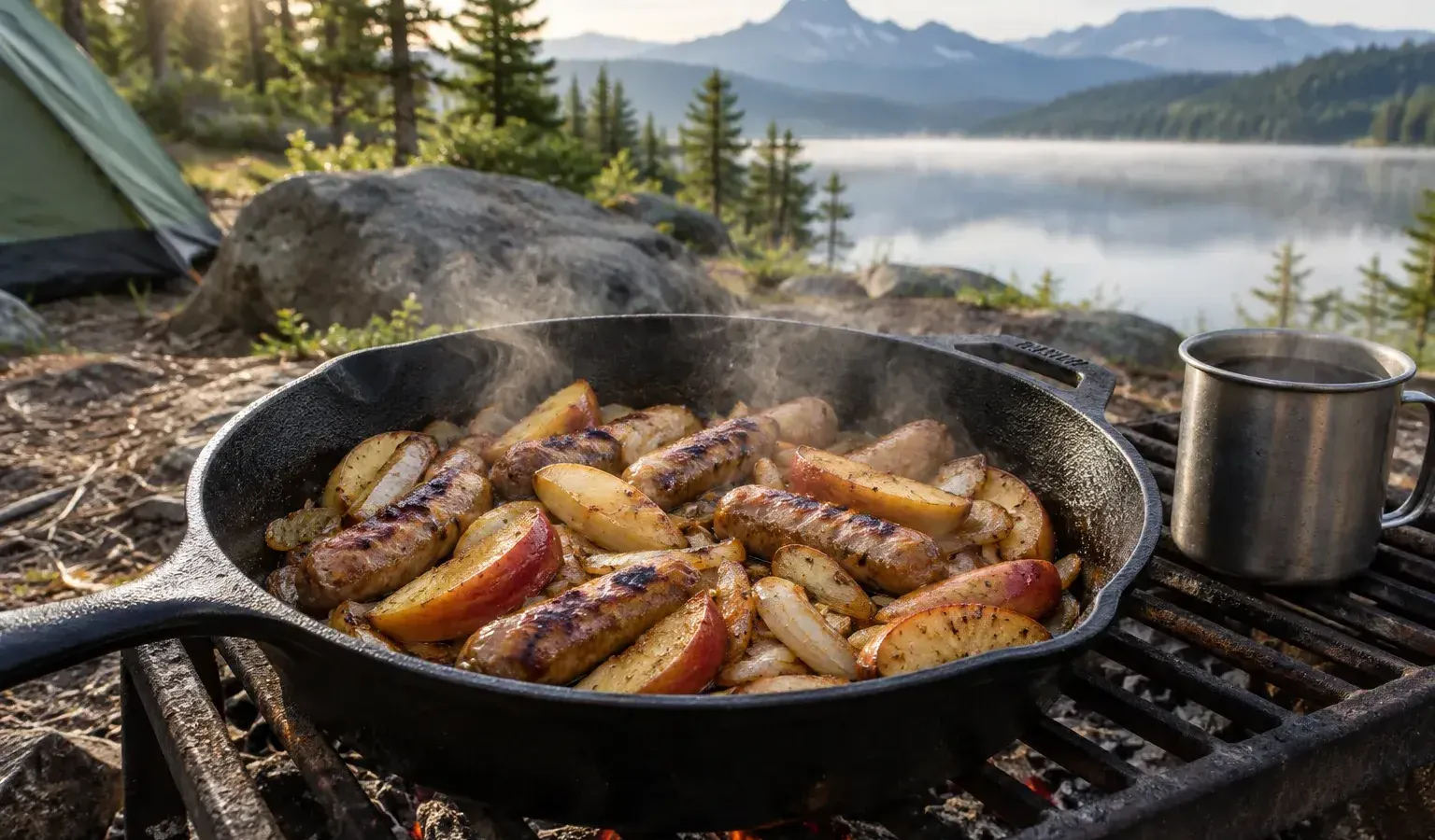 Cast-Iron Breakfast Sausage with Caramelized Apples and Onions