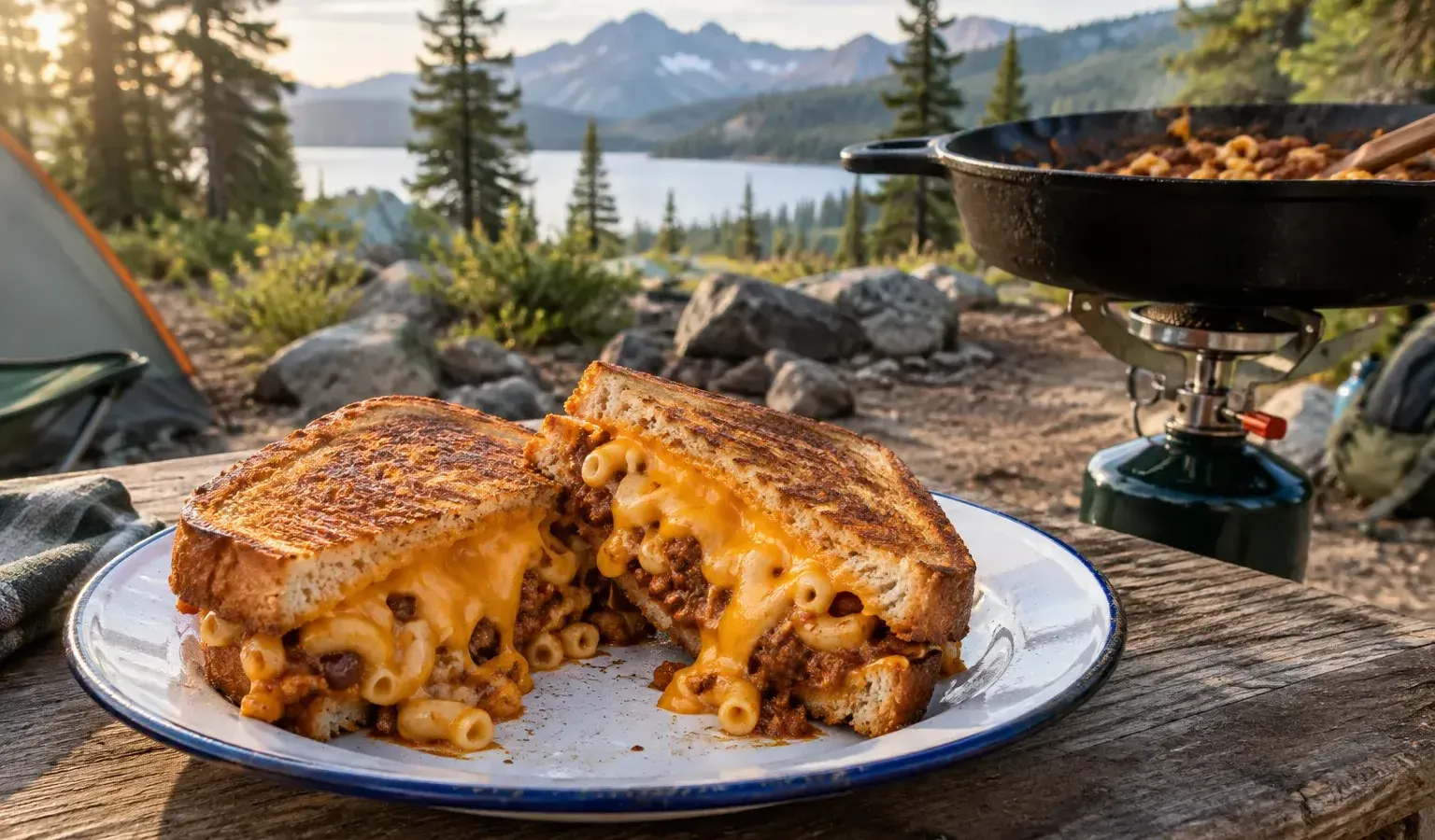 Cast-Iron Chili Mac Melts on Buttery Toasted Bread with Sharp Cheddar