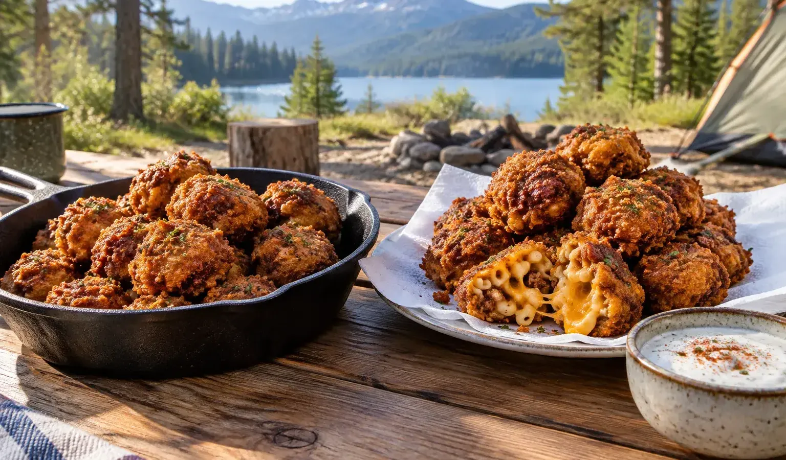Cast-Iron Crispy Chili Mac Bites with Smoky Hot-Sauce Dip