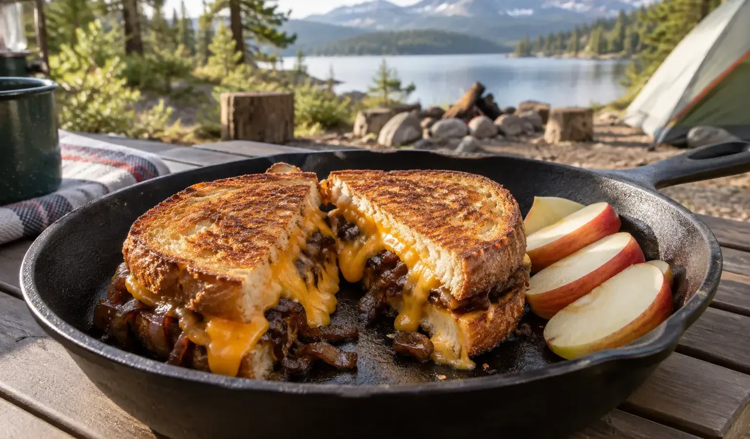 Cast-Iron Grilled Cheese Sandwiches with Caramelized Onion, Apple and Sharp Cheddar