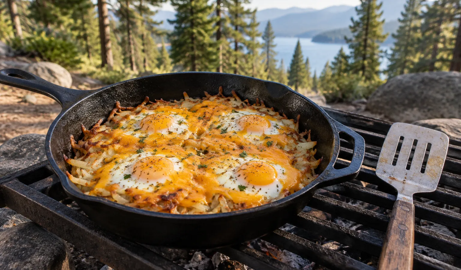 Cast-Iron Hash Brown Egg Skillet with Melted Cheddar