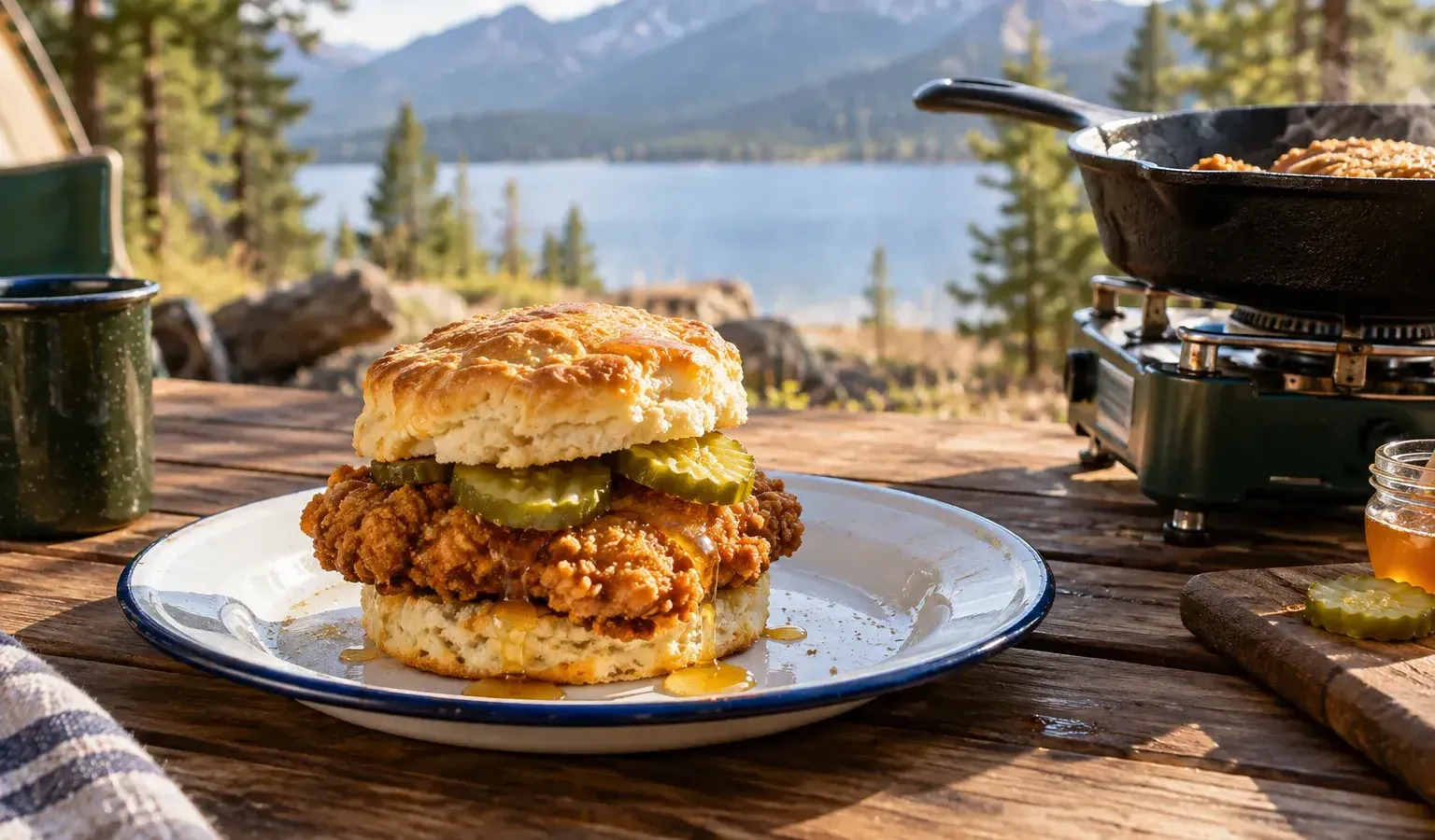 Cast-Iron Hot Honey Fried Chicken Biscuit Sandwiches with Pickles