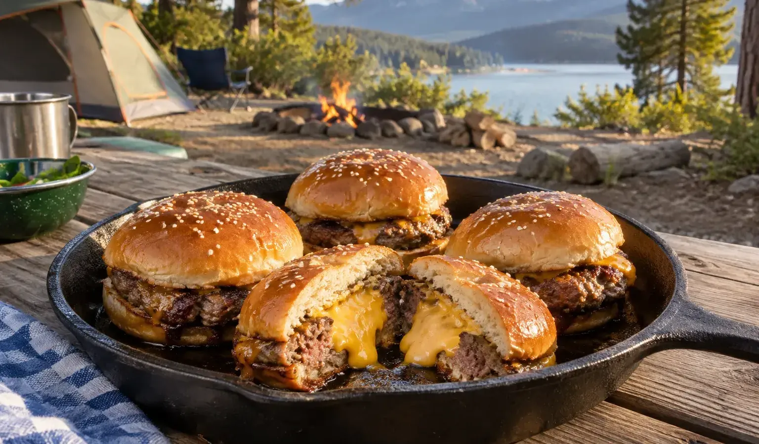 Cast-Iron Juicy Lucy Burgers with Pickle Butter Buns
