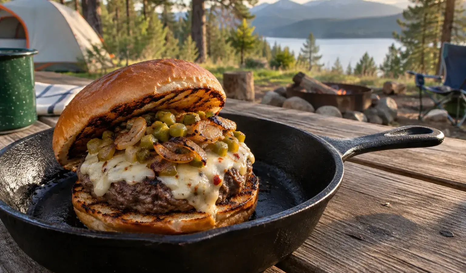 Cast-Iron New Mexico-Style Green Chile Cheeseburgers with Chipotle Lime Mayo