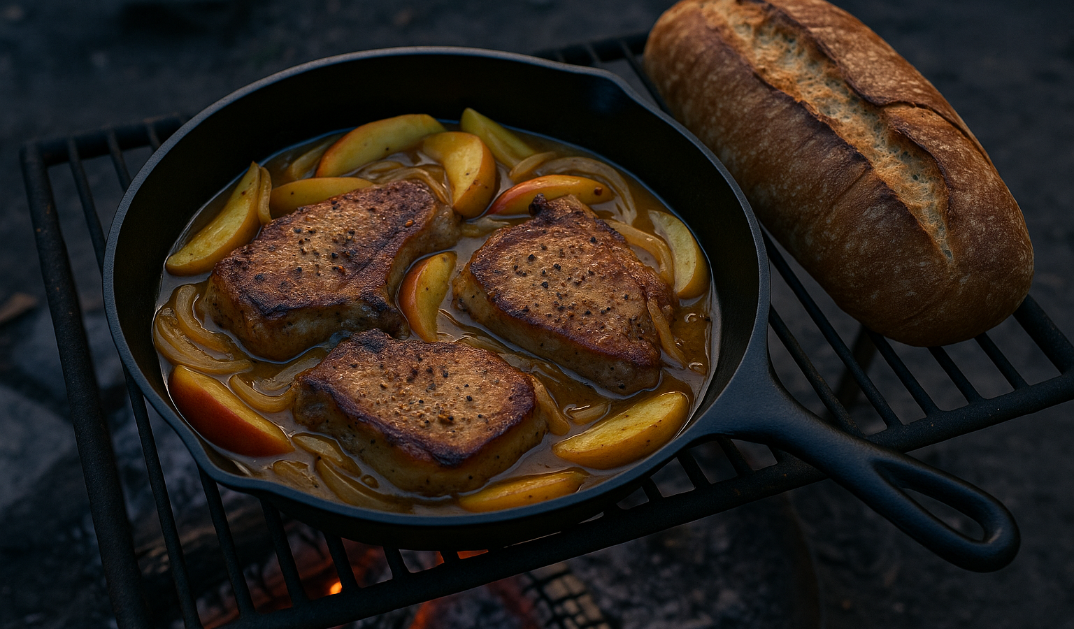 Cast-Iron Pork Chops with Apples, Onions and Mustard Cider Sauce