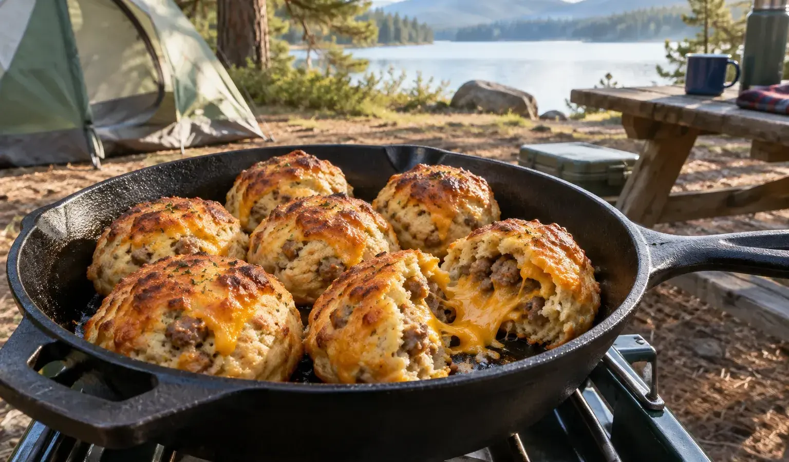 Cast-Iron Sausage and Cheddar Biscuit Bombs