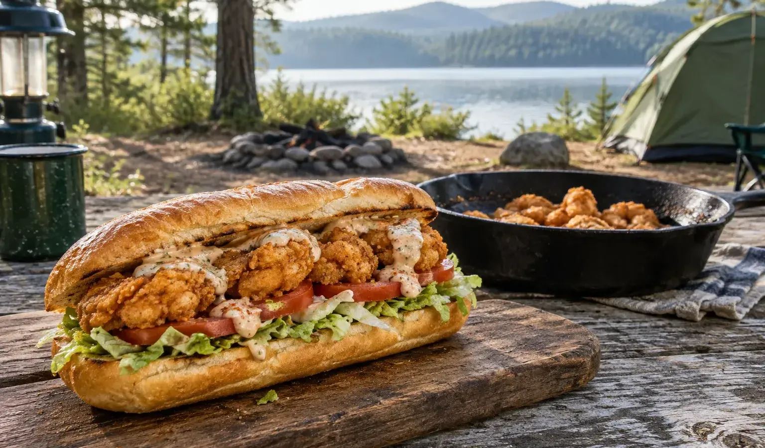 Cast-Iron Shrimp Po’ Boy Sandwiches with Cajun Remoulade and Crisp Lettuce
