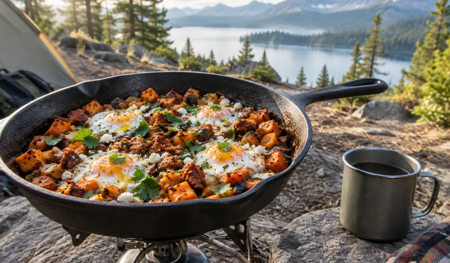 Cast-Iron Sweet Potato and Chorizo Hash with Skillet-Baked Eggs