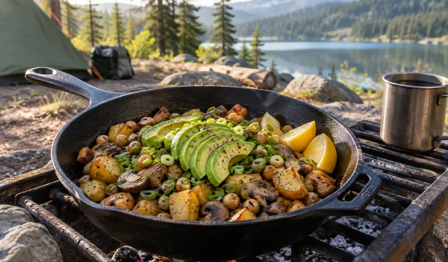 Cast-Iron Vegan Breakfast Hash with Crispy Potatoes, Mushrooms and Chickpeas