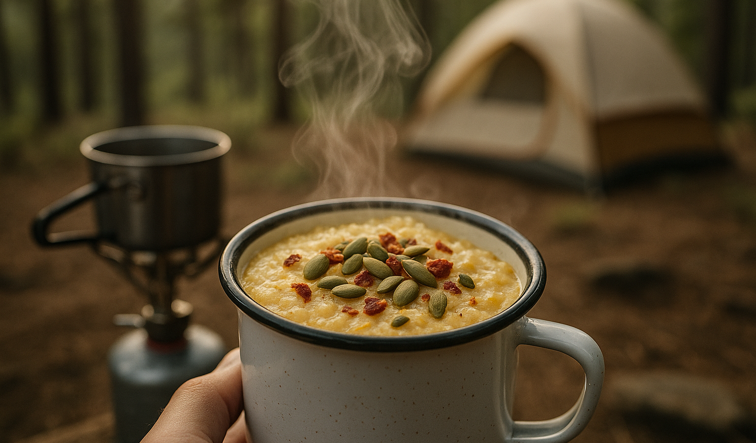 Cheesy Green Chile Instant Grits with Corn and Sun-Dried Tomato