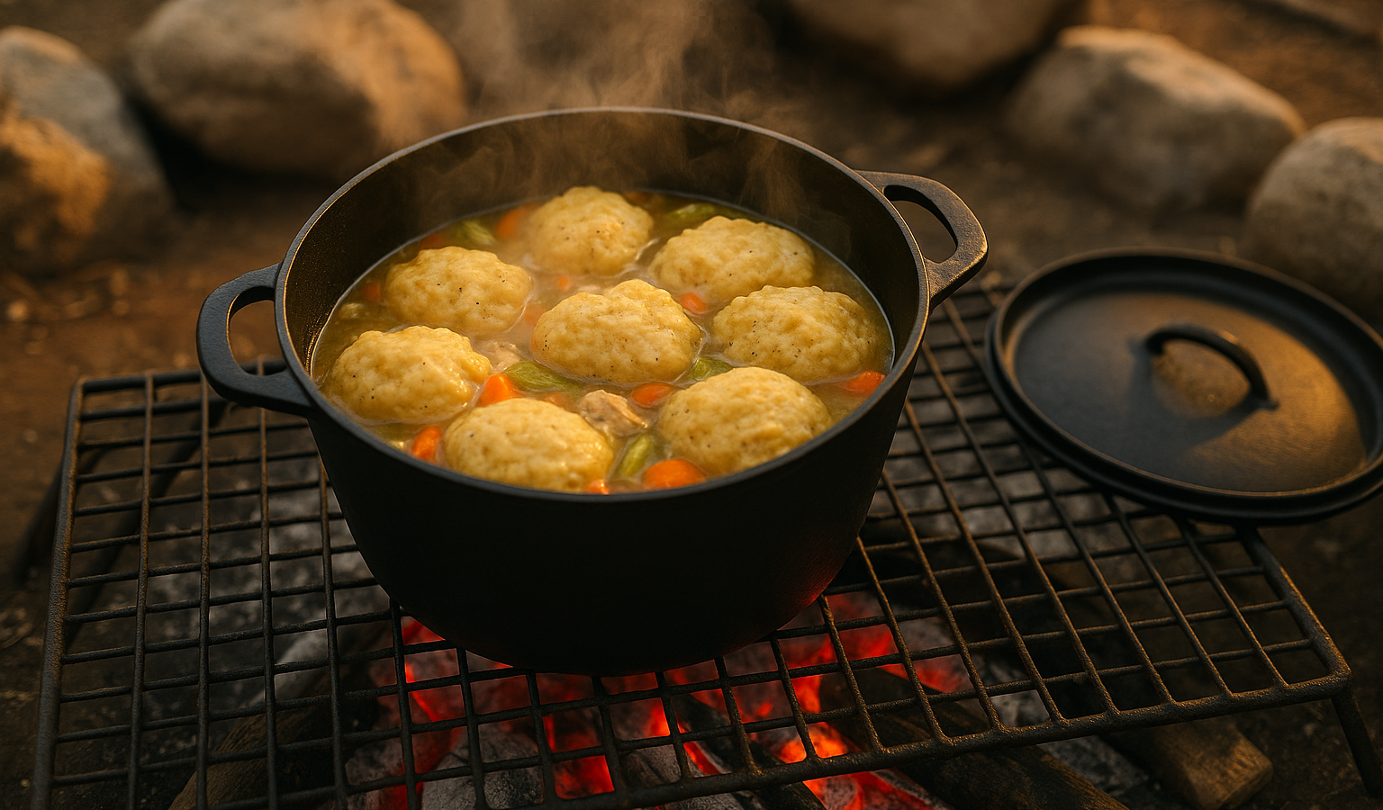 Dutch Oven Campfire Chicken and Dumplings