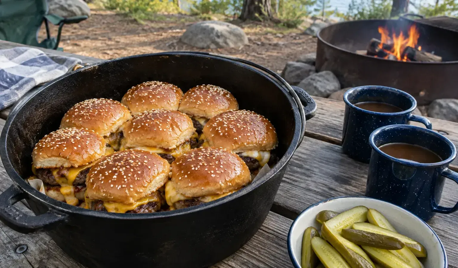 Dutch Oven French Onion Cheeseburger Sliders with Gruyère and Beef Jus
