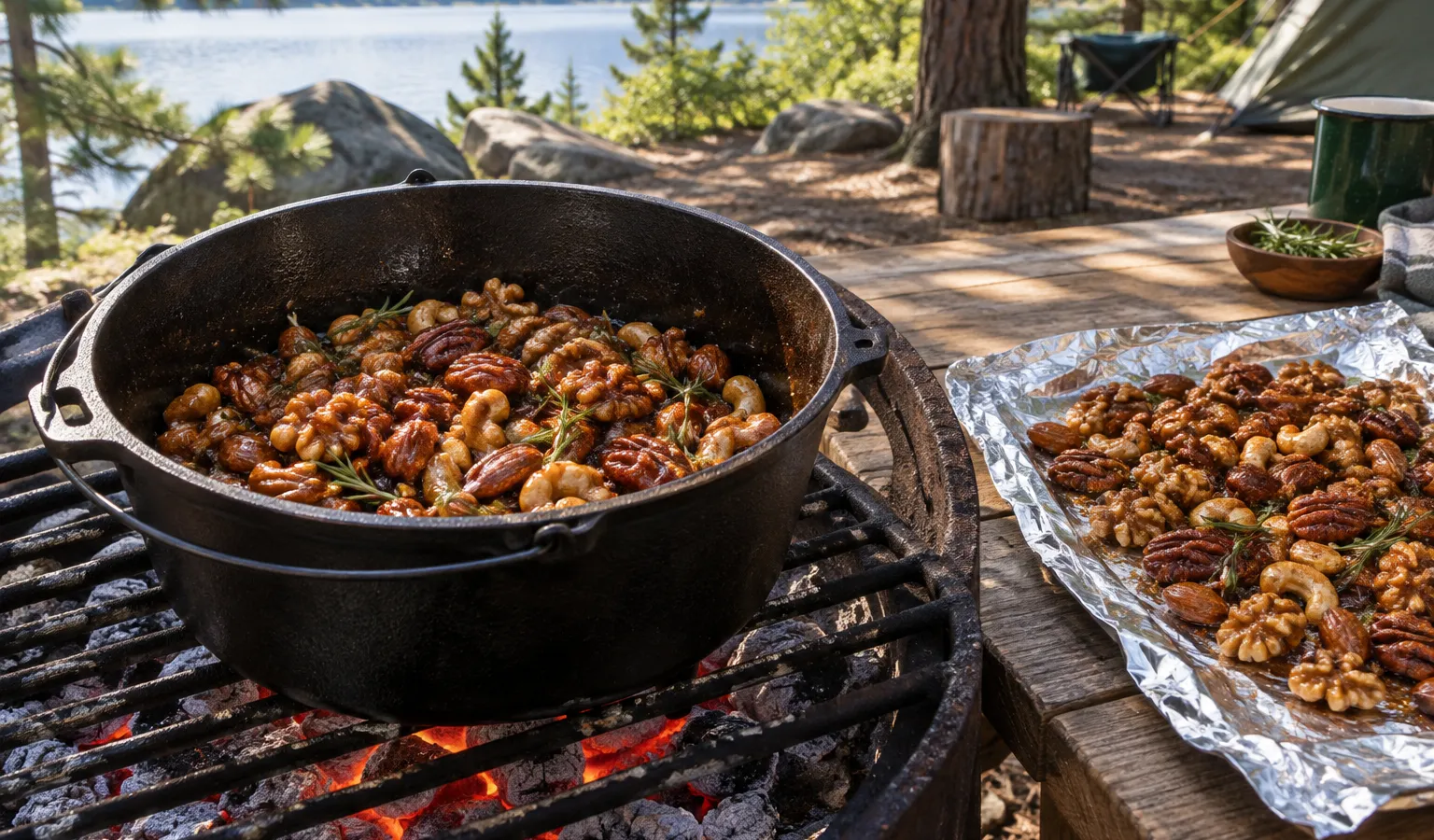 Dutch Oven Maple Rosemary Roasted Mixed Nuts