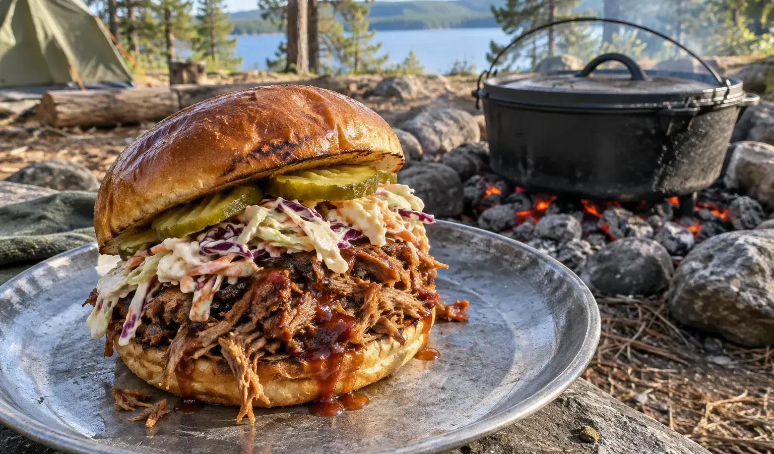 Dutch Oven Pulled Pork Sandwiches with Tangy Slaw for a Crowd