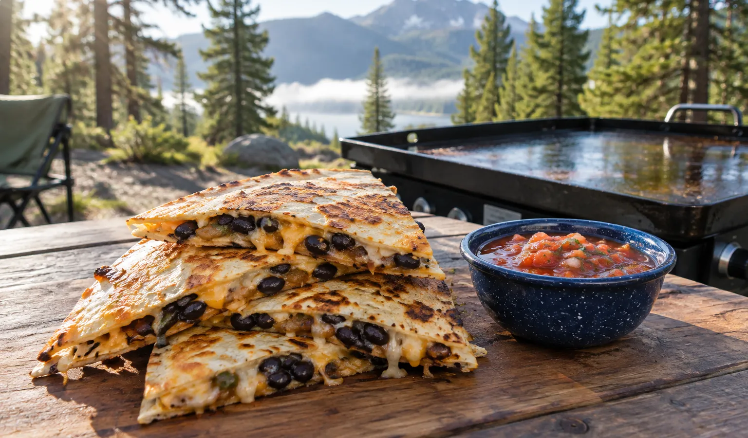 Griddle Black Bean and Green Chile Quesadilla Wedges