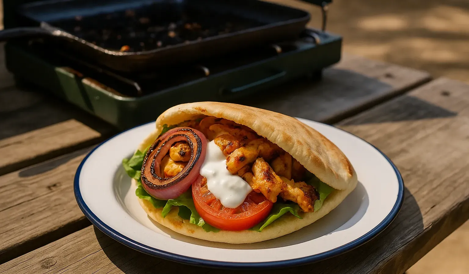 Griddle Chicken Shawarma-Style Pitas with Garlic Yogurt Sauce