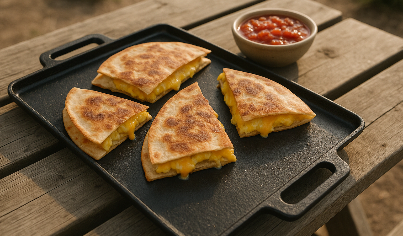 Griddle Ham, Egg and Green Chile Breakfast Quesadillas