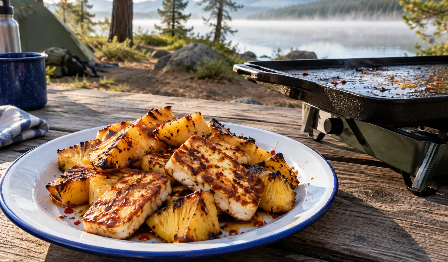 Griddle Honey-Chili Halloumi and Pineapple Bites