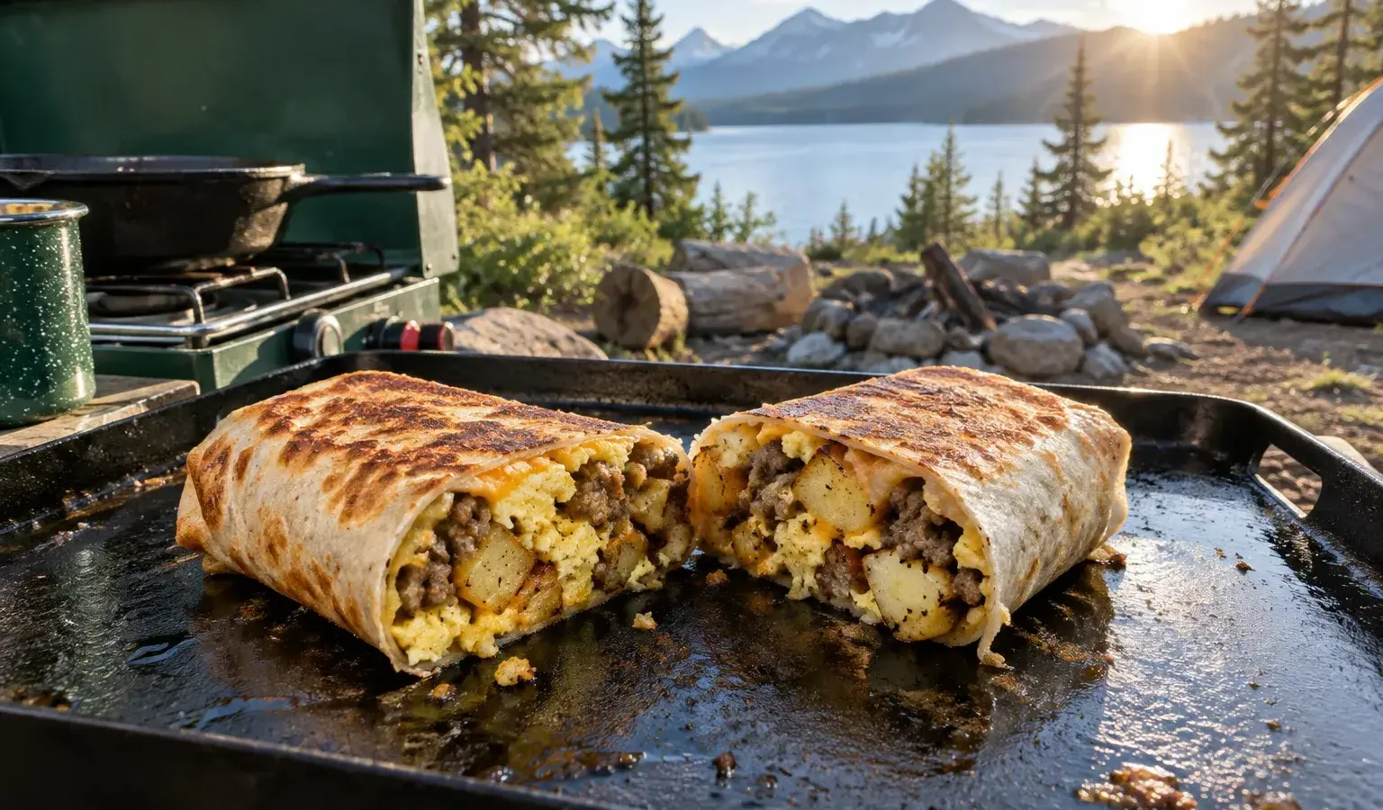 Griddle Loaded Breakfast Burritos with Sausage, Crispy Potatoes and Pepper Jack