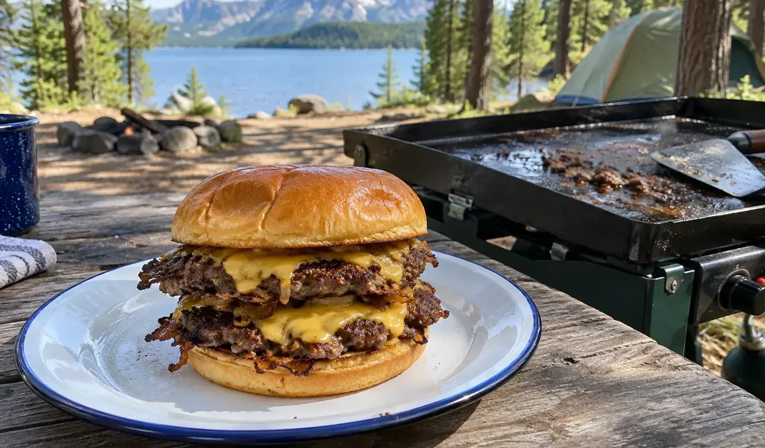 Griddle Smash Burgers with Crispy Onions and Pickle Sauce