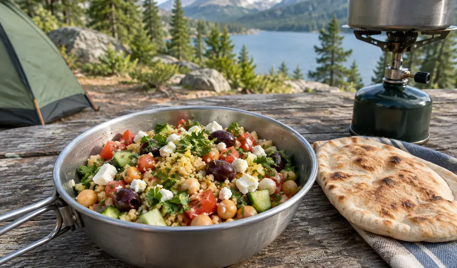 Just-Add-Water Lemon Herb Bulgur Bowls with Chickpeas, Feta and Olives