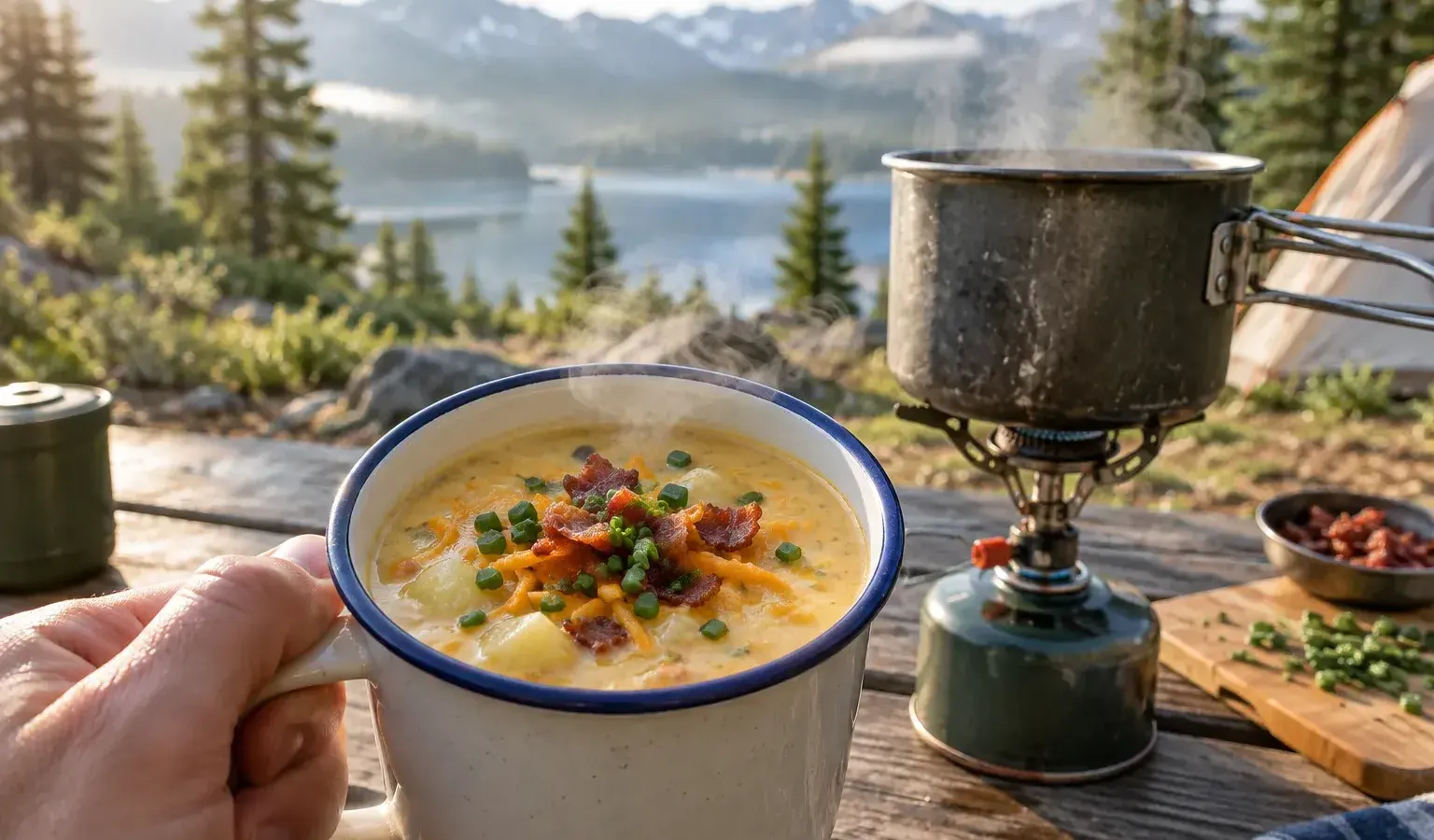 Just-Add-Water Loaded Potato Soup with Smoky Bacon and Cheddar