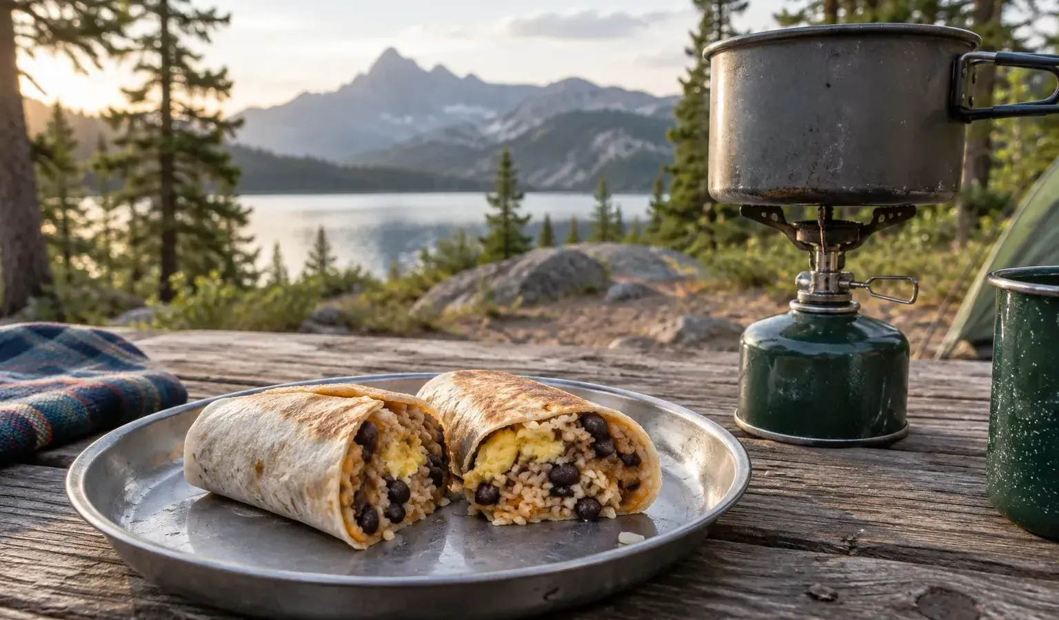 Just-Add-Water Refried Bean and Rice Breakfast Burritos with Corn and Hot Sauce