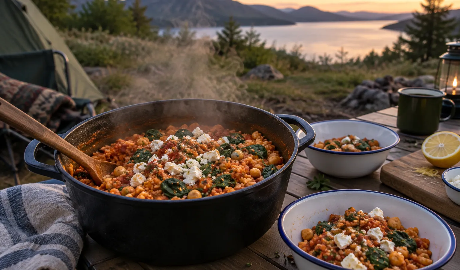 Just-Add-Water Tomato Garlic Couscous with Chickpeas, Spinach and Lemon
