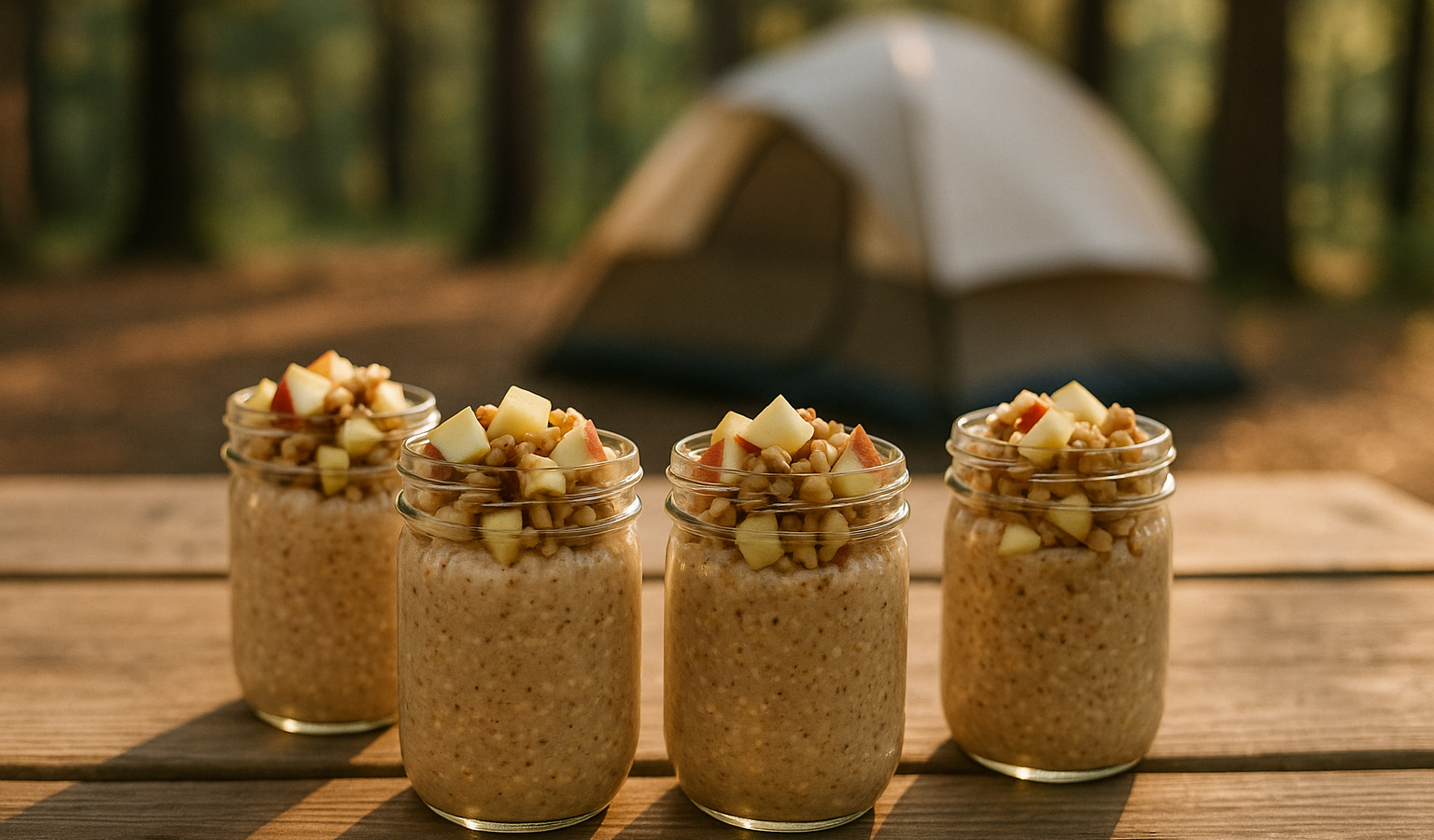 No-Cook Cold-Soak Apple Cinnamon Oat Jars with Walnuts
