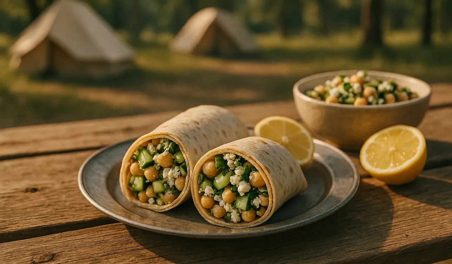 No-Cook Lemon Chickpea Smash Wraps with Cucumber and Feta