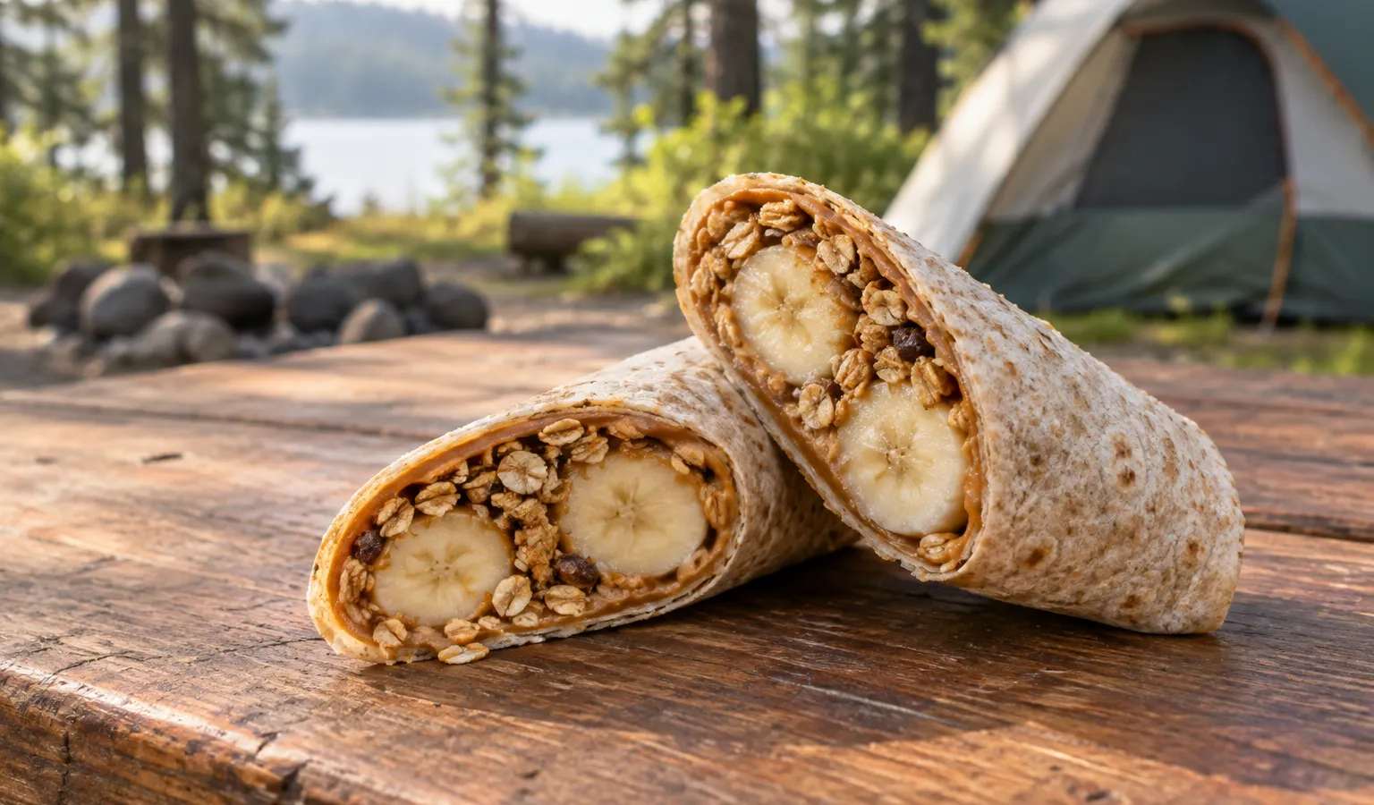 No-Cook Peanut Butter Banana Granola Breakfast Roll-Ups with Honey