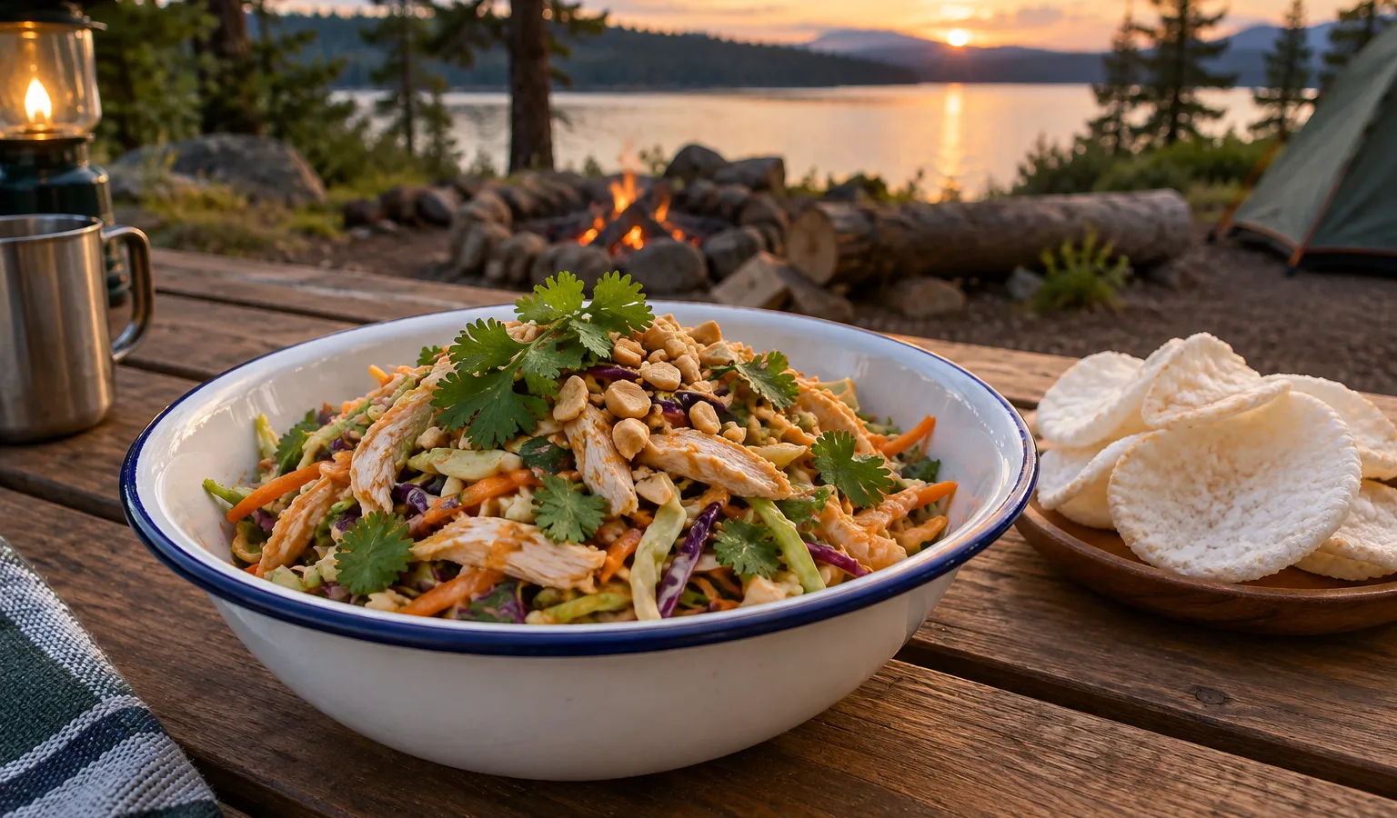 No-Cook Peanut-Lime Chicken Slaw Bowls with Edamame and Rice Crackers