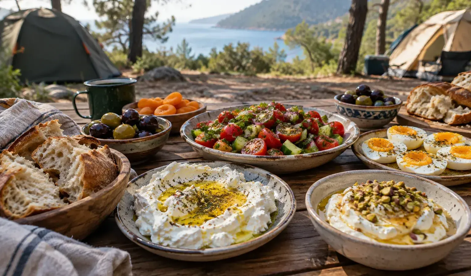 No-Cook Turkish-Style Breakfast Board with Whipped Feta, Honey Mascarpone and Tomato-Cucumber Salad