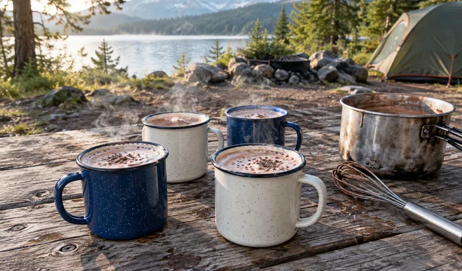One-Burner Camp Hot Cocoa from Scratch with Cocoa Powder, Sugar and Milk