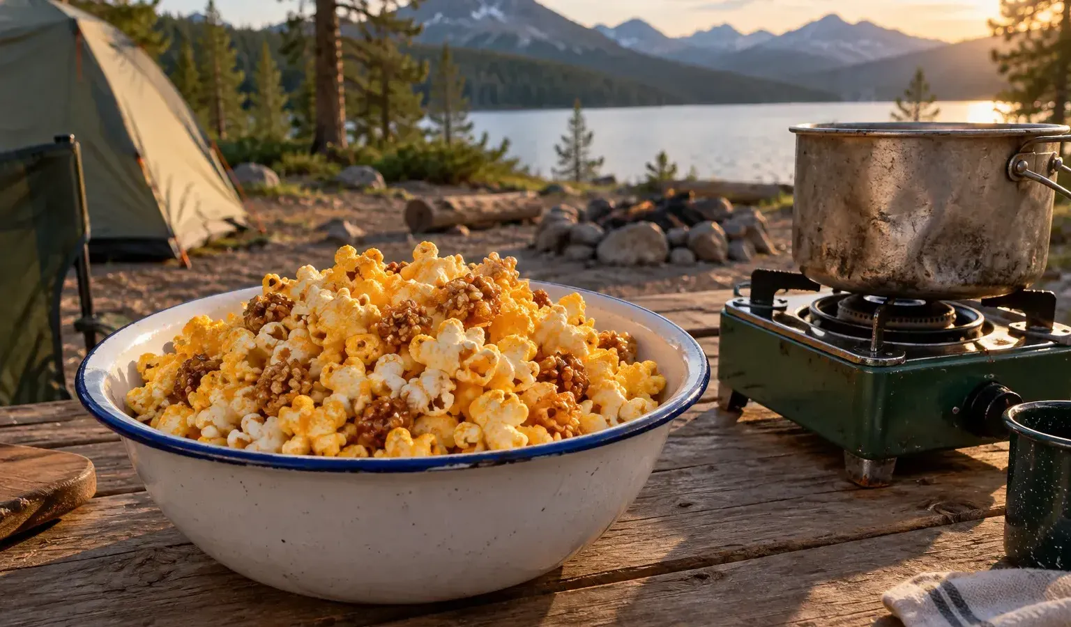 One-Burner Skillet Garlic-Parmesan Stovetop Popcorn Clusters with Rosemary