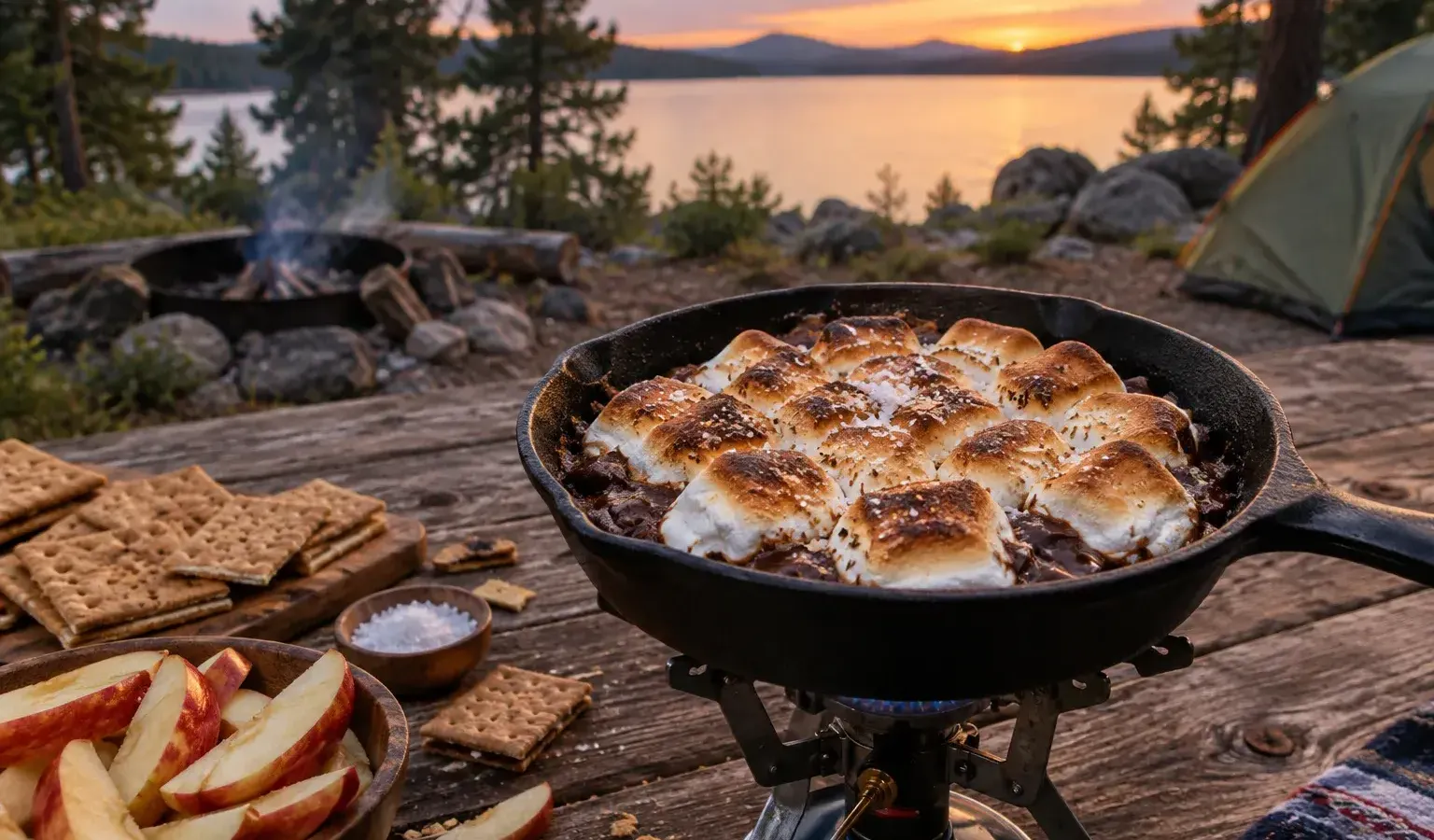 One-Burner Skillet S’mores Dip with Peanut Butter and Sea Salt