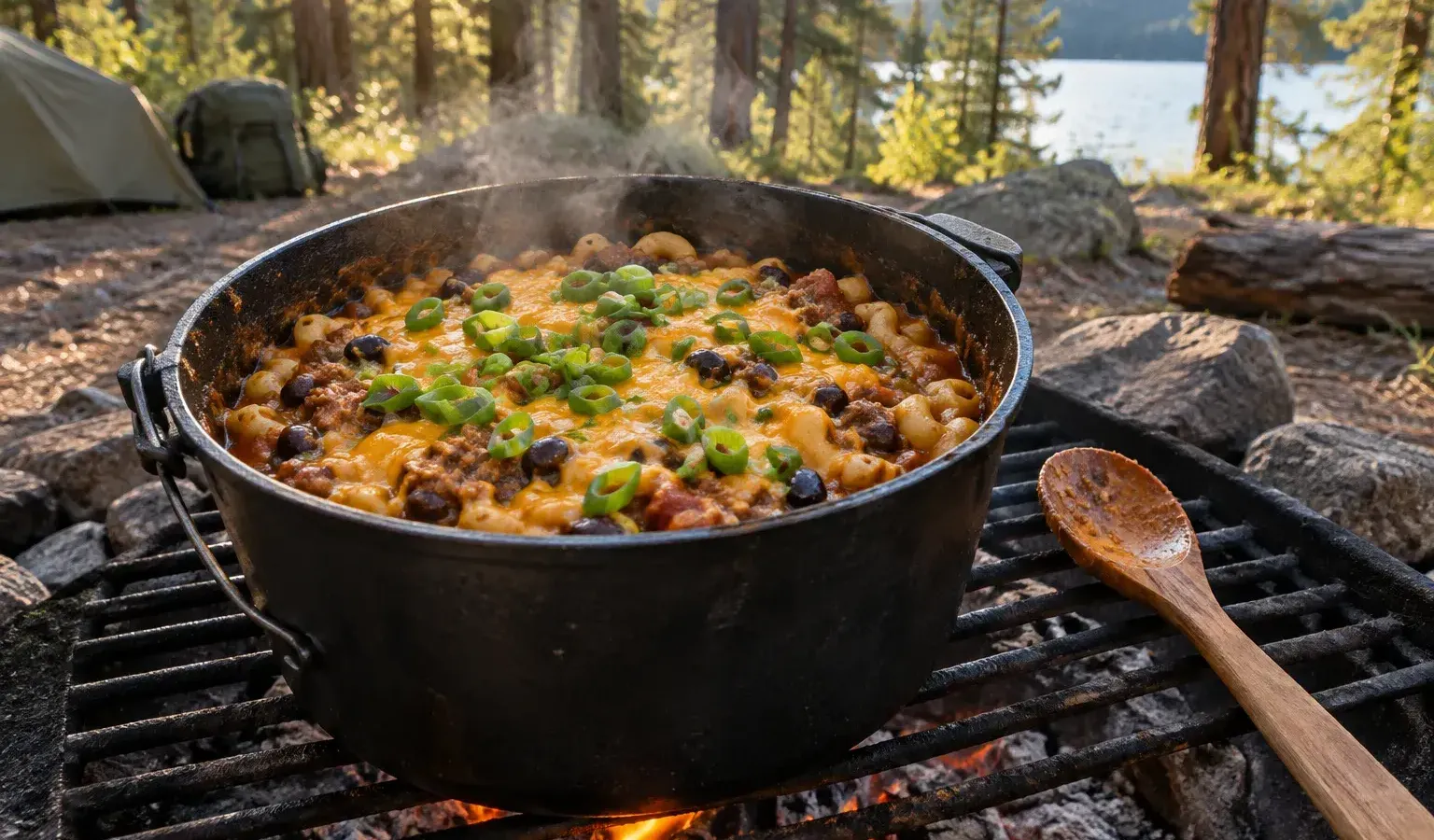 One-Pot Campfire Chili Mac with Ground Turkey, Black Beans and Cheddar