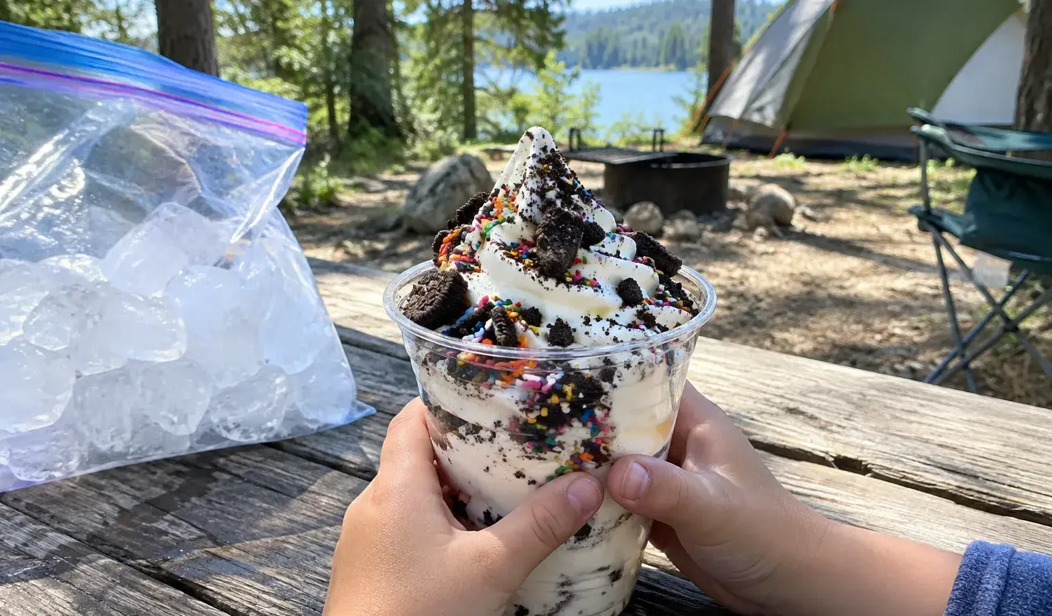 Shake-and-Freeze Ice Cream in a Bag Kids Can Make at Camp, with Cookie Crumbs